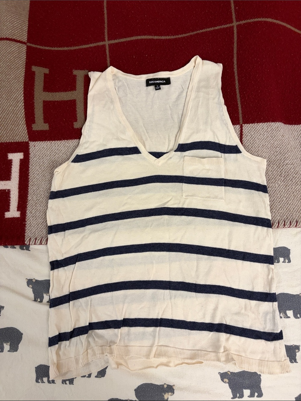 525 America Cream & Navy Striped V-Neck Tank